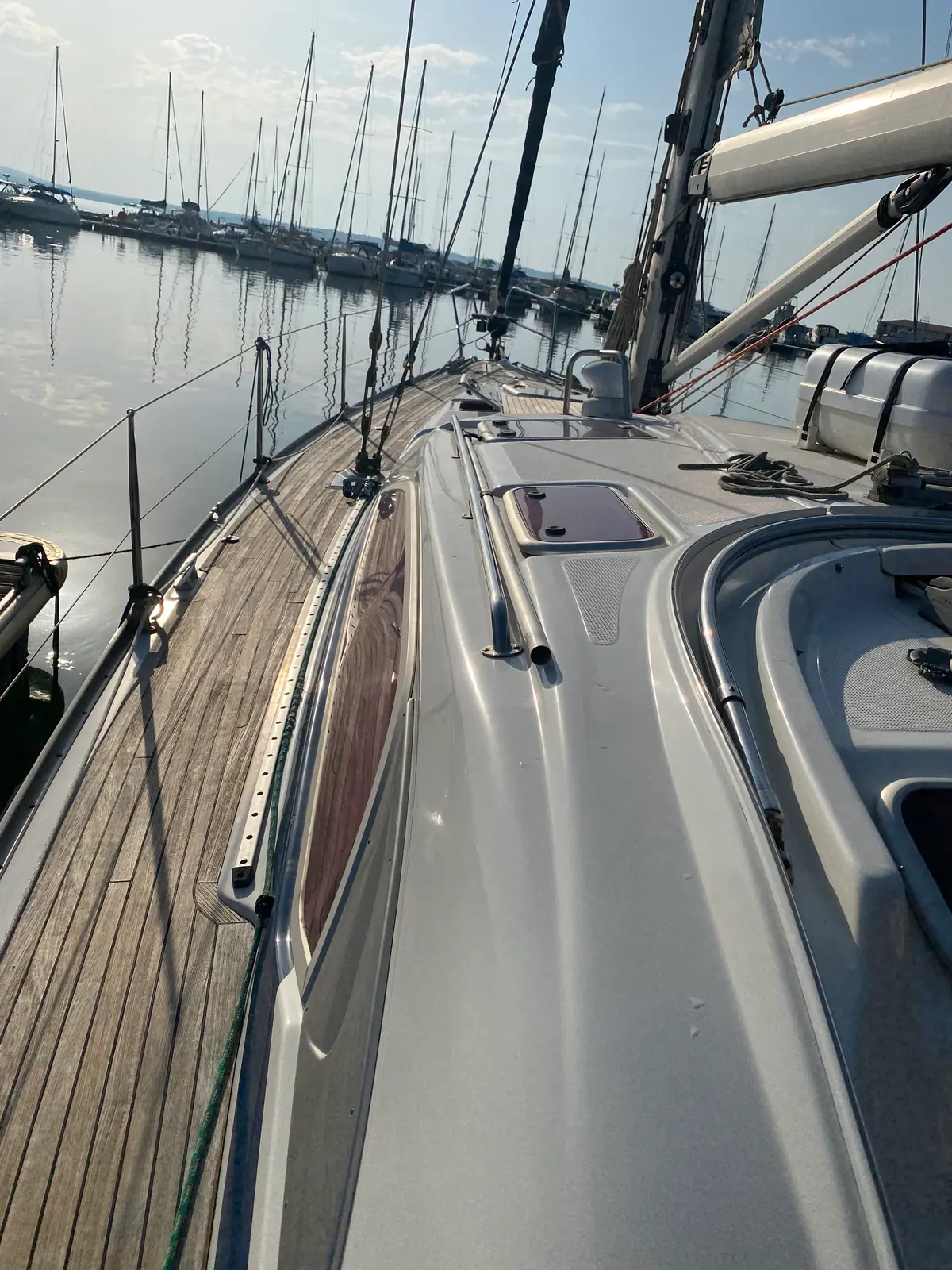 The side deck of the sailing yacht