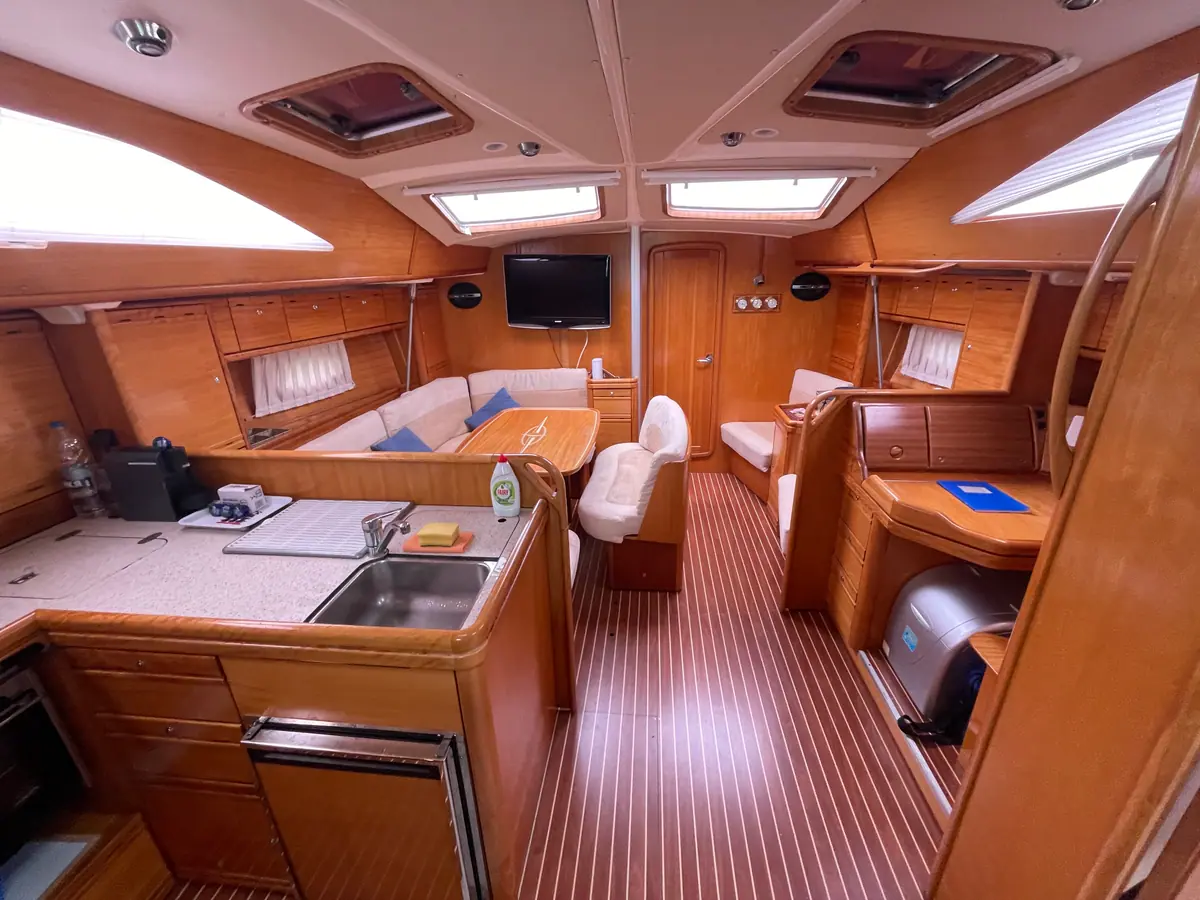 The sailing yacht's wooden interior